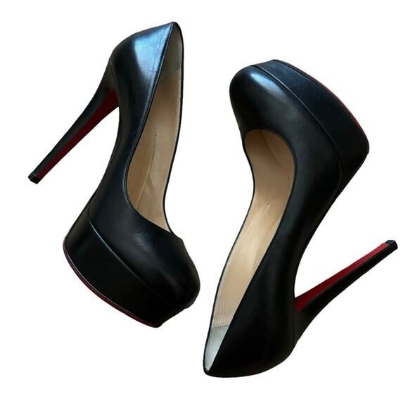Christian Louboutin Bianca 140 Kid Black Leather Platform Pumps Size 38.5 - Picture 5 of 16